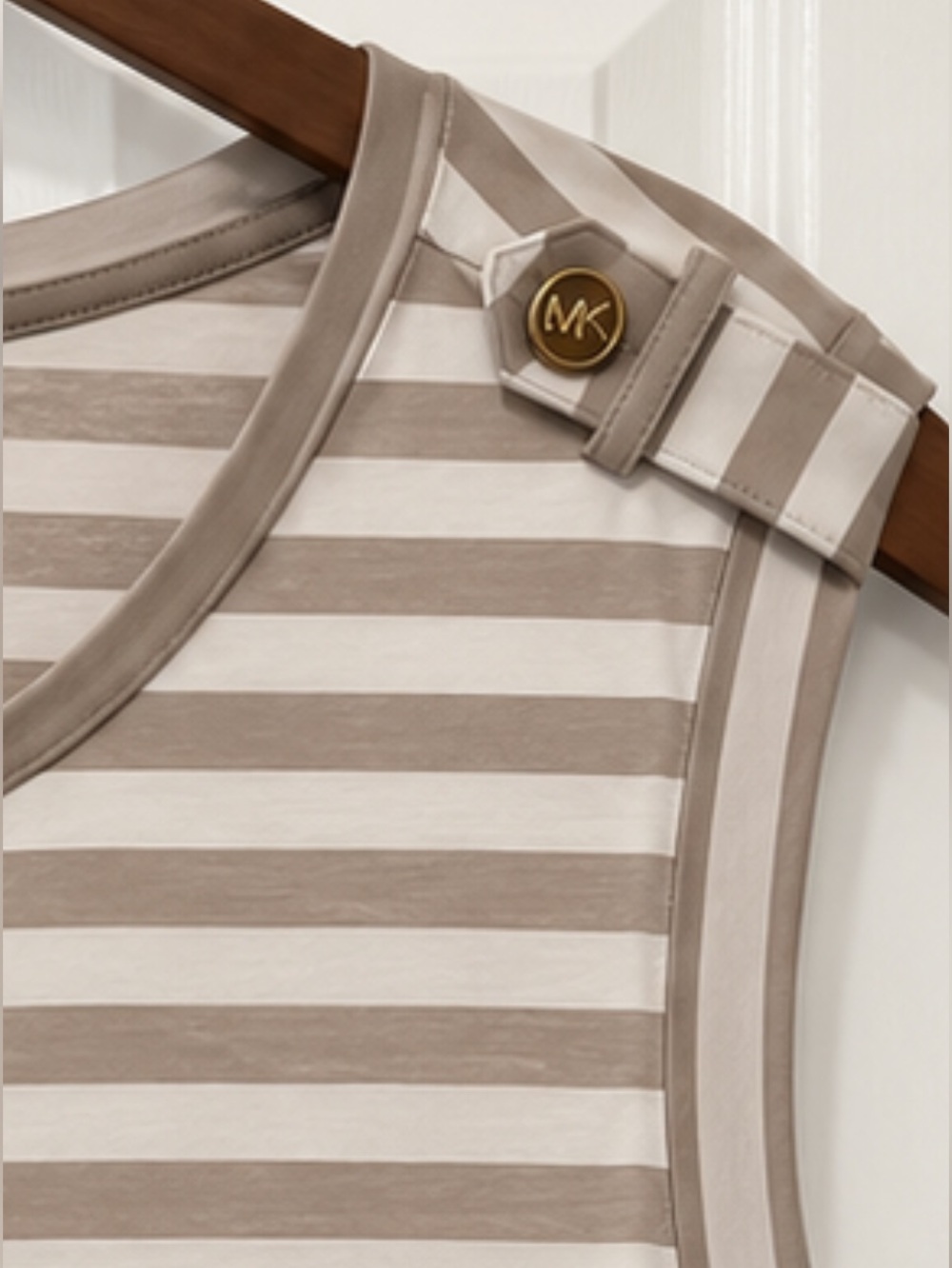 Michael Kors Beige and White Striped Tank with MK Accent